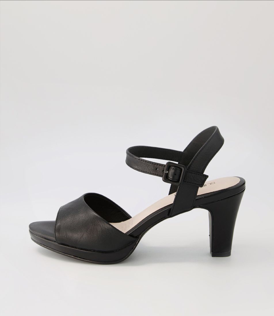 Super Black Covered Heel Leather Sandals