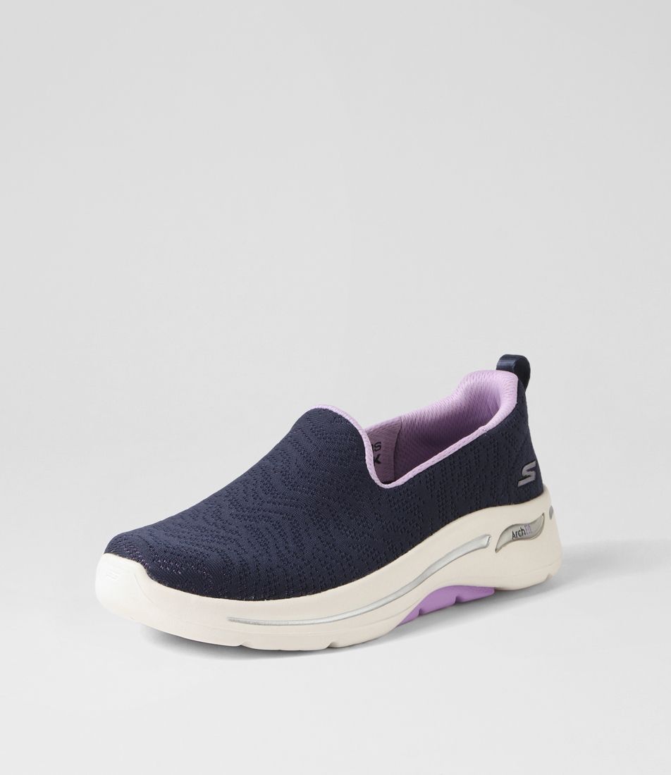 Go Walk Arch Fit Black Lavender Mesh Sneakers