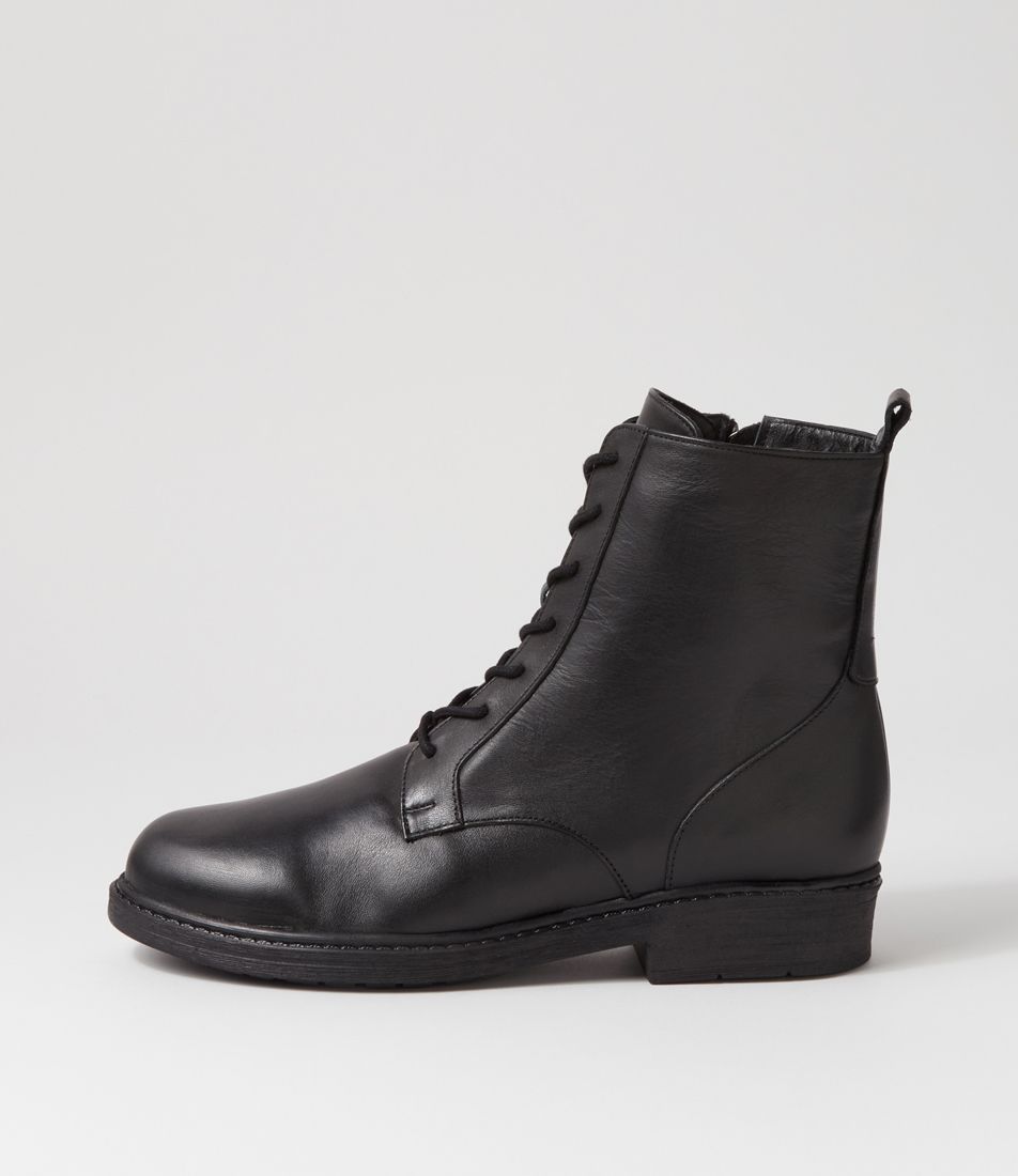 Trayna Black Leather Lace Up Boots