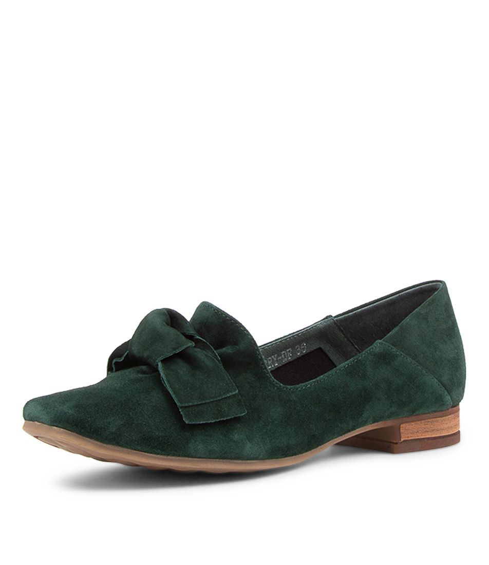 Tarry Deep Green Suede Flat Shoes