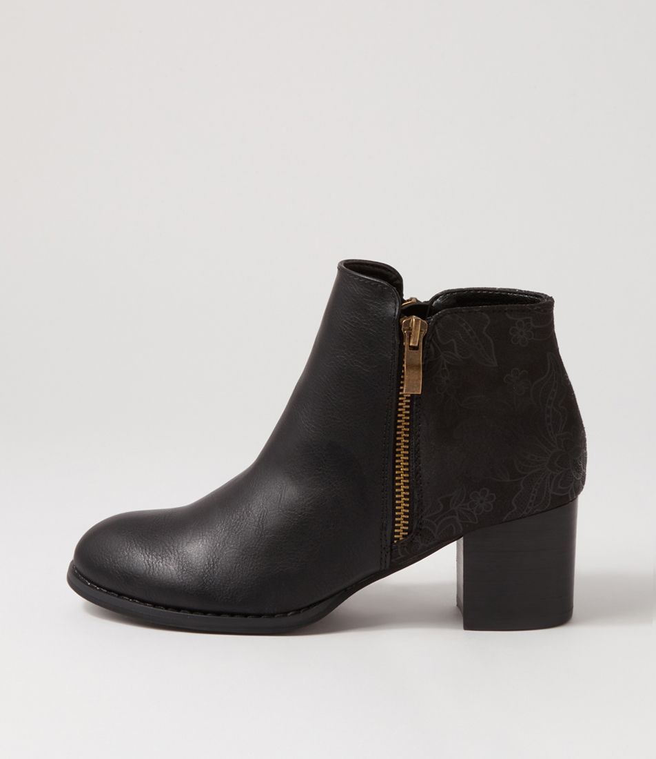 Justean Black Gold Zipper Ankle Boots
