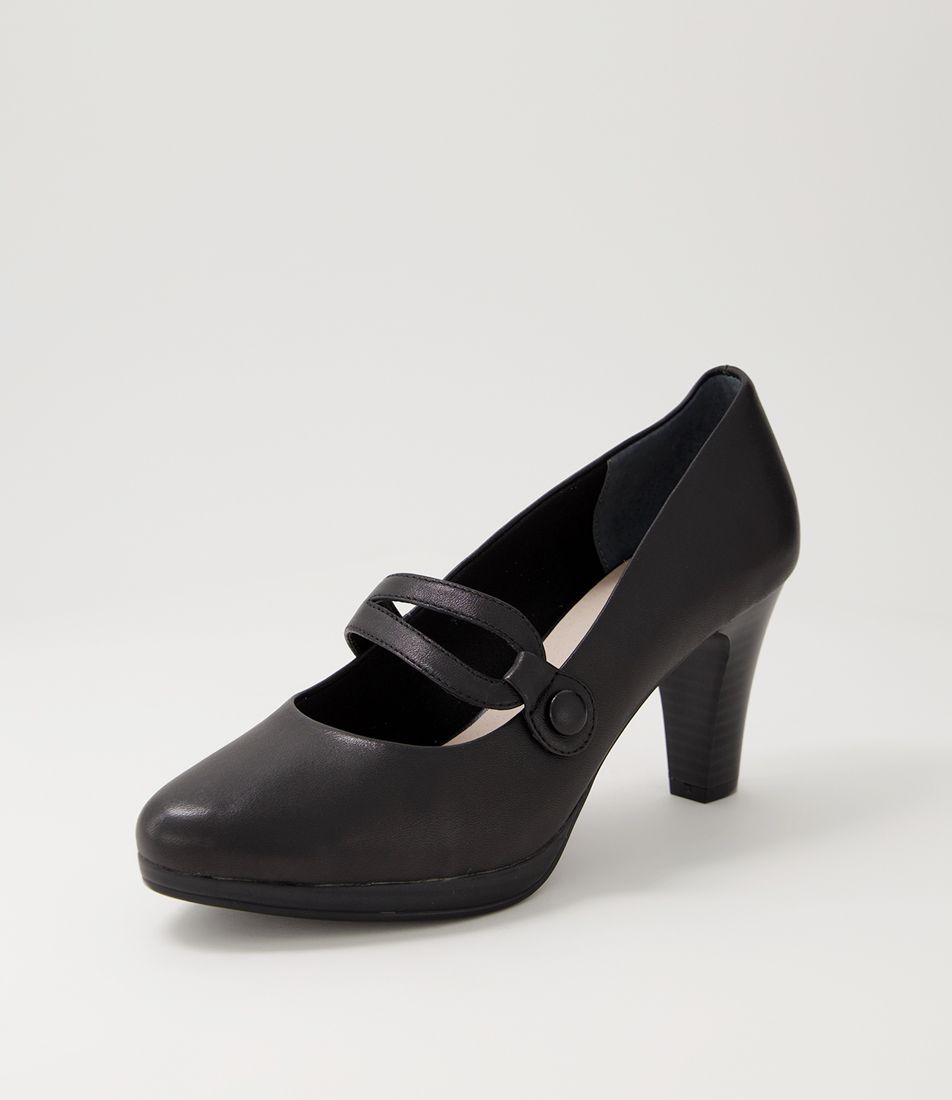 Sorina Black Leather Mary Jane Heels