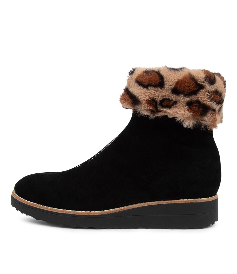 Ohana Black Leopard Suede Ankle Boots
