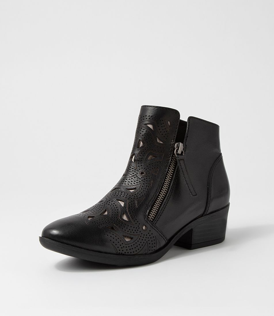 Zenday Black Leather Ankle Boots