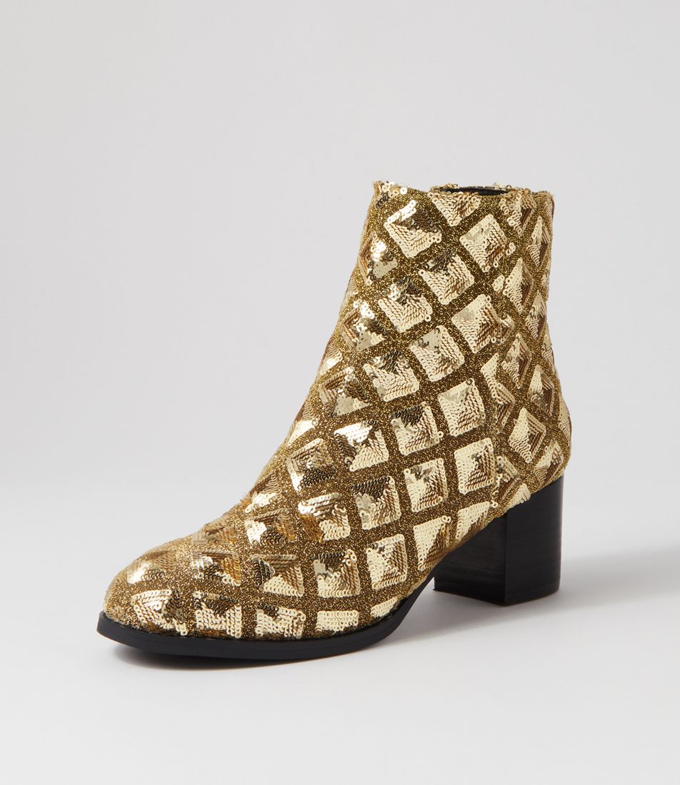 Jallie Gold Sequin Ankle Boots