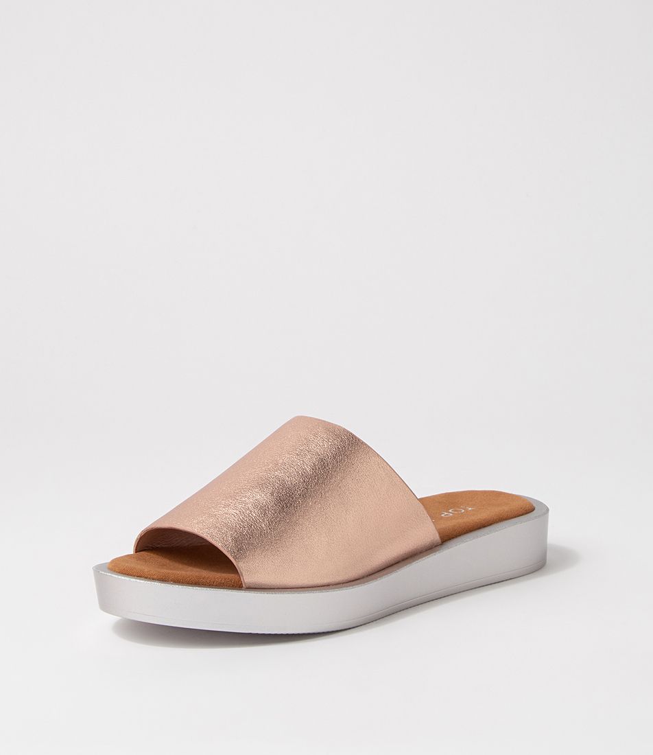 Faron Pl Rose Gold Leather Slides