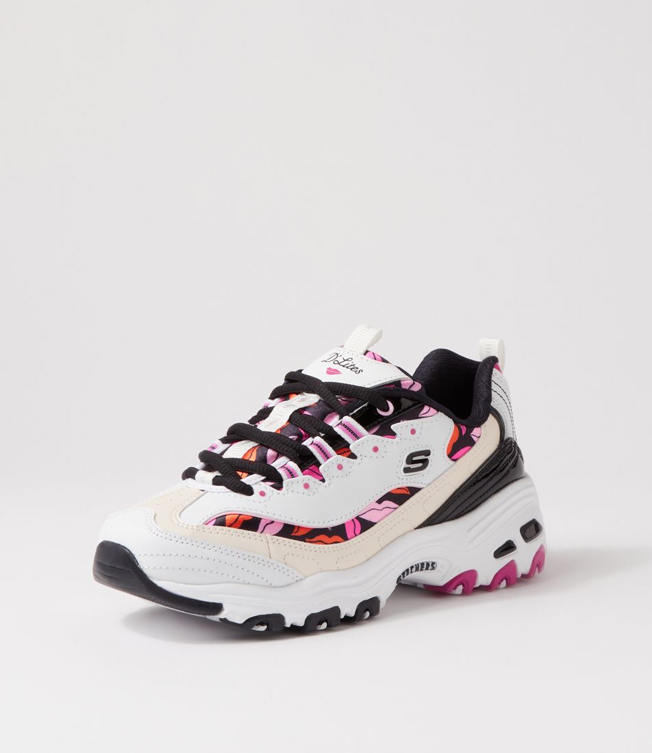 D Lites White Black Pink Leather Sneakers