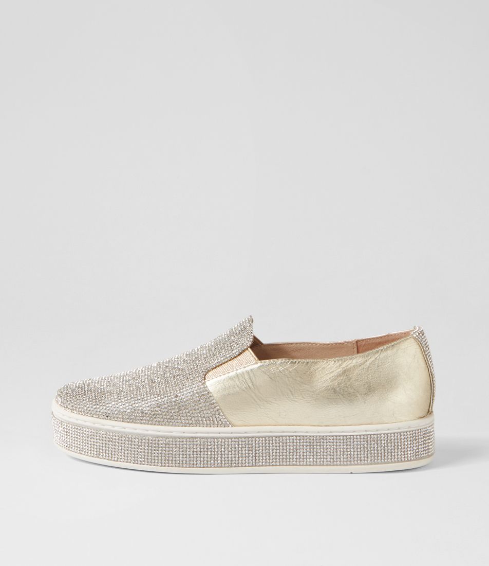 Princess Silver Pale Gold Jewels Leather Flat Shoes