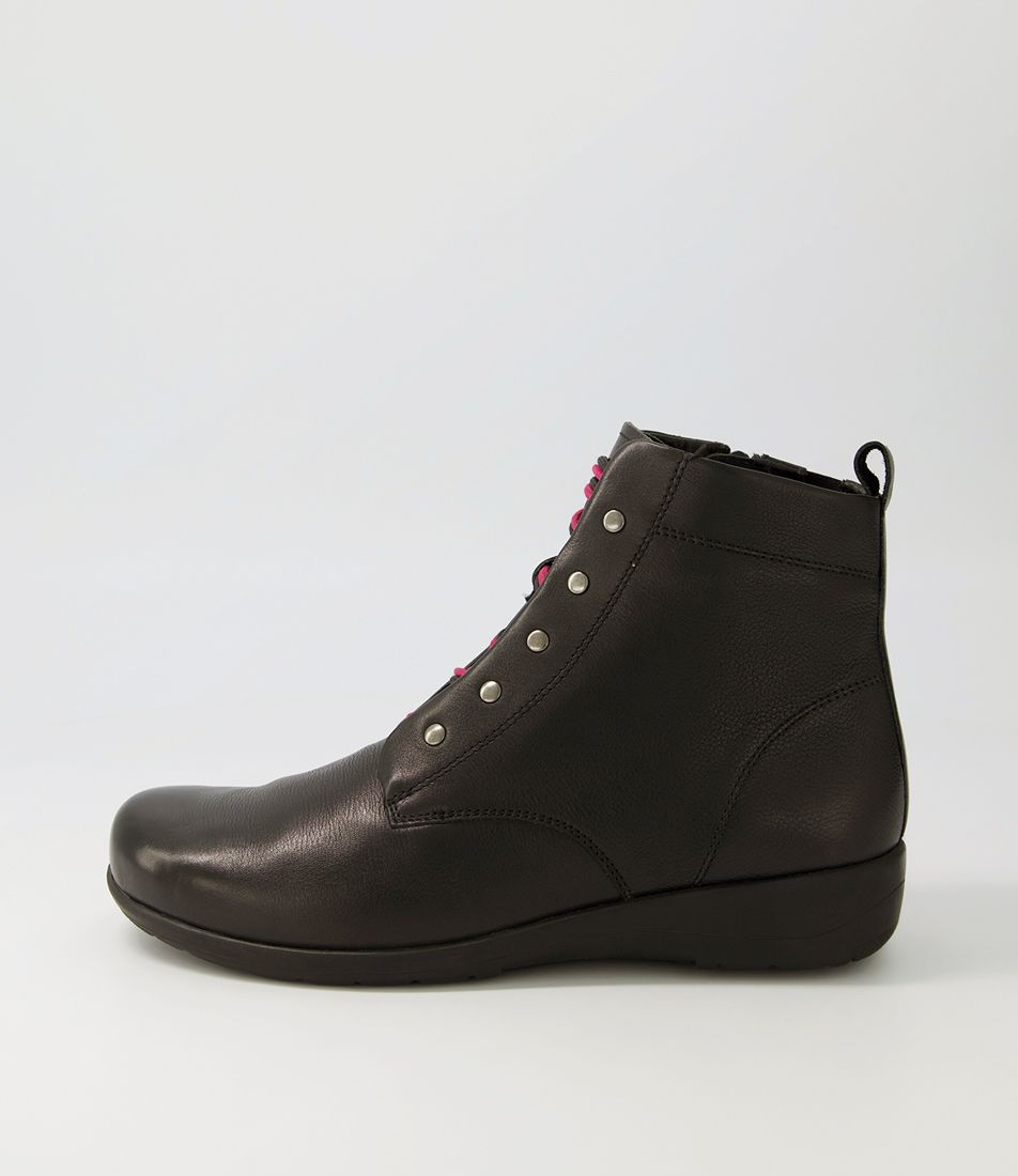 Potions Black Leather Lace Up Boots