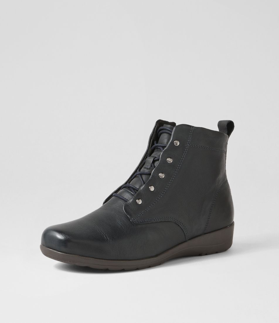 Potions Navy Leather Lace Up Boots
