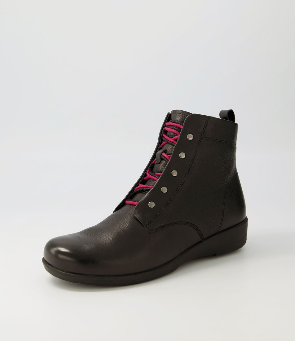 Potions Black Leather Lace Up Boots