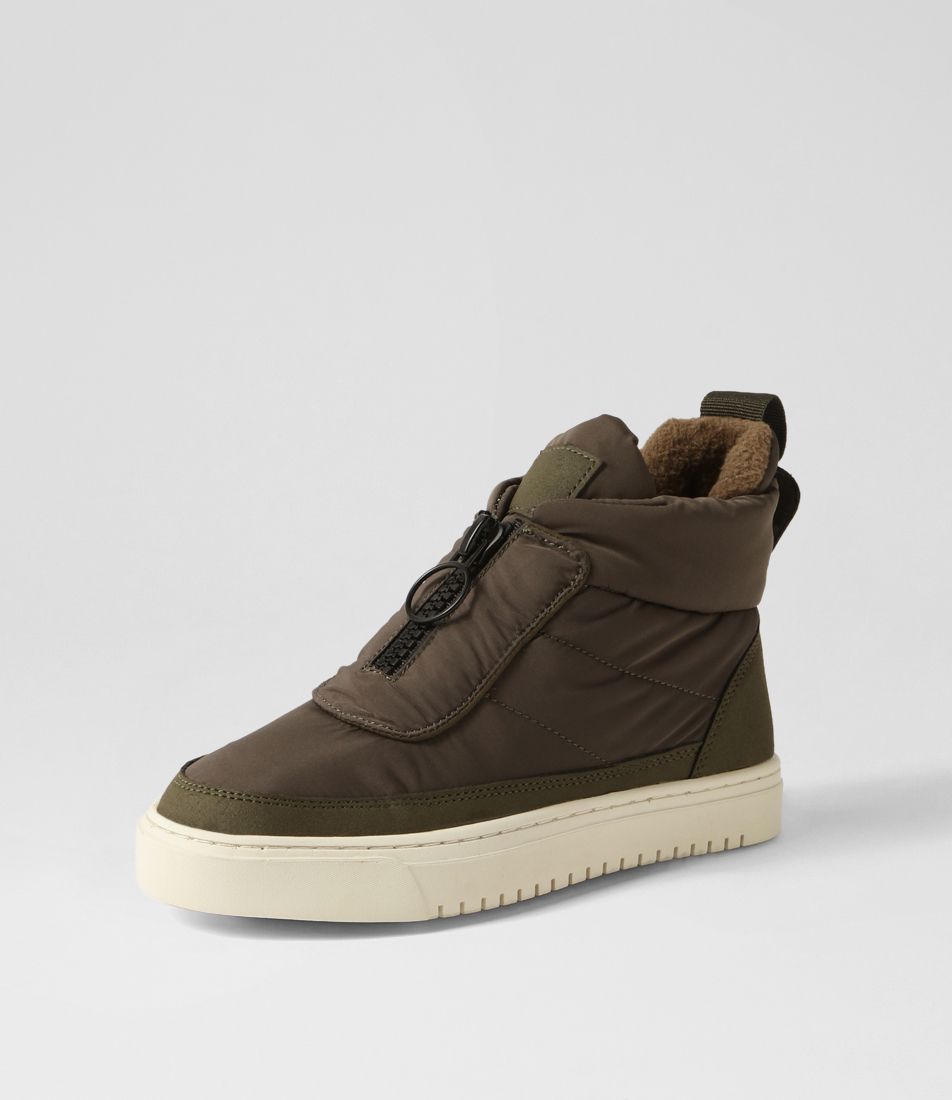 Cecena Khaki Fabric Ankle Boots