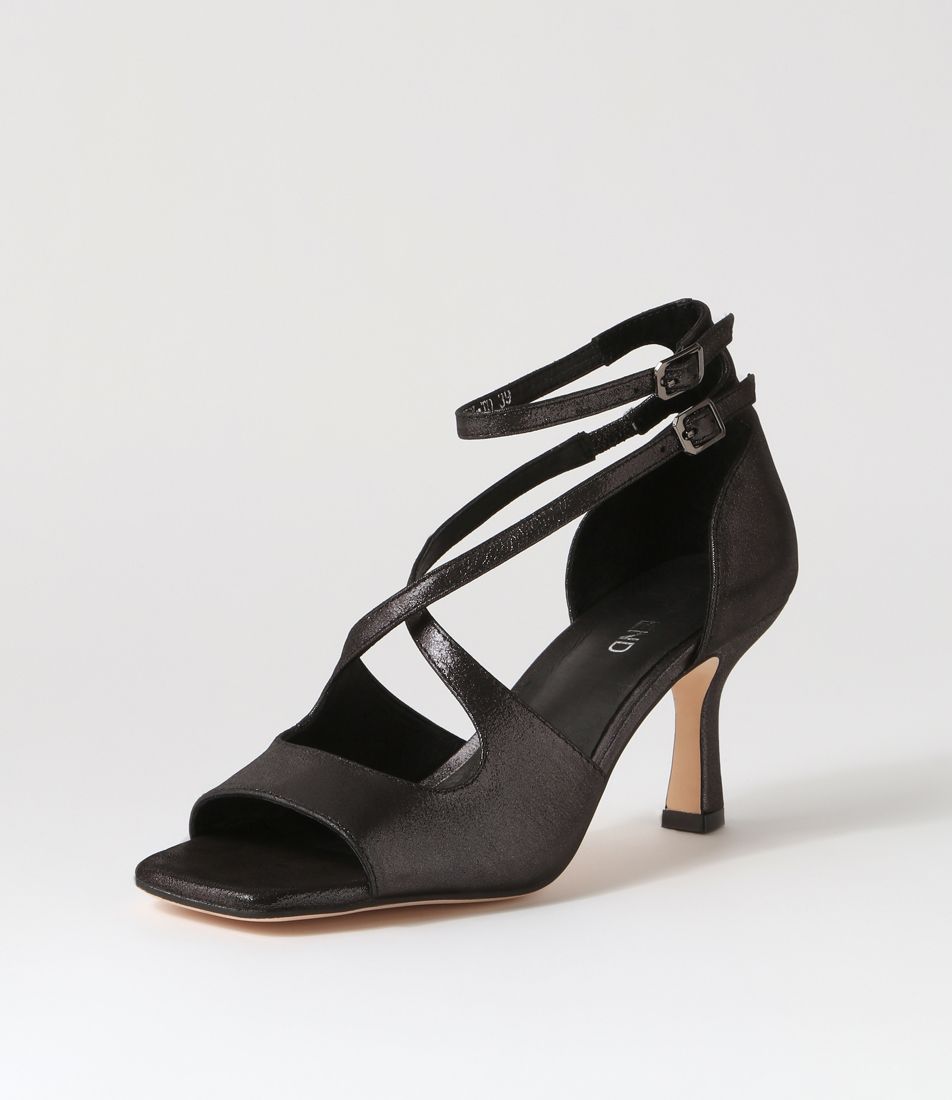 Lanyey Black Shimmer Leather Sandals