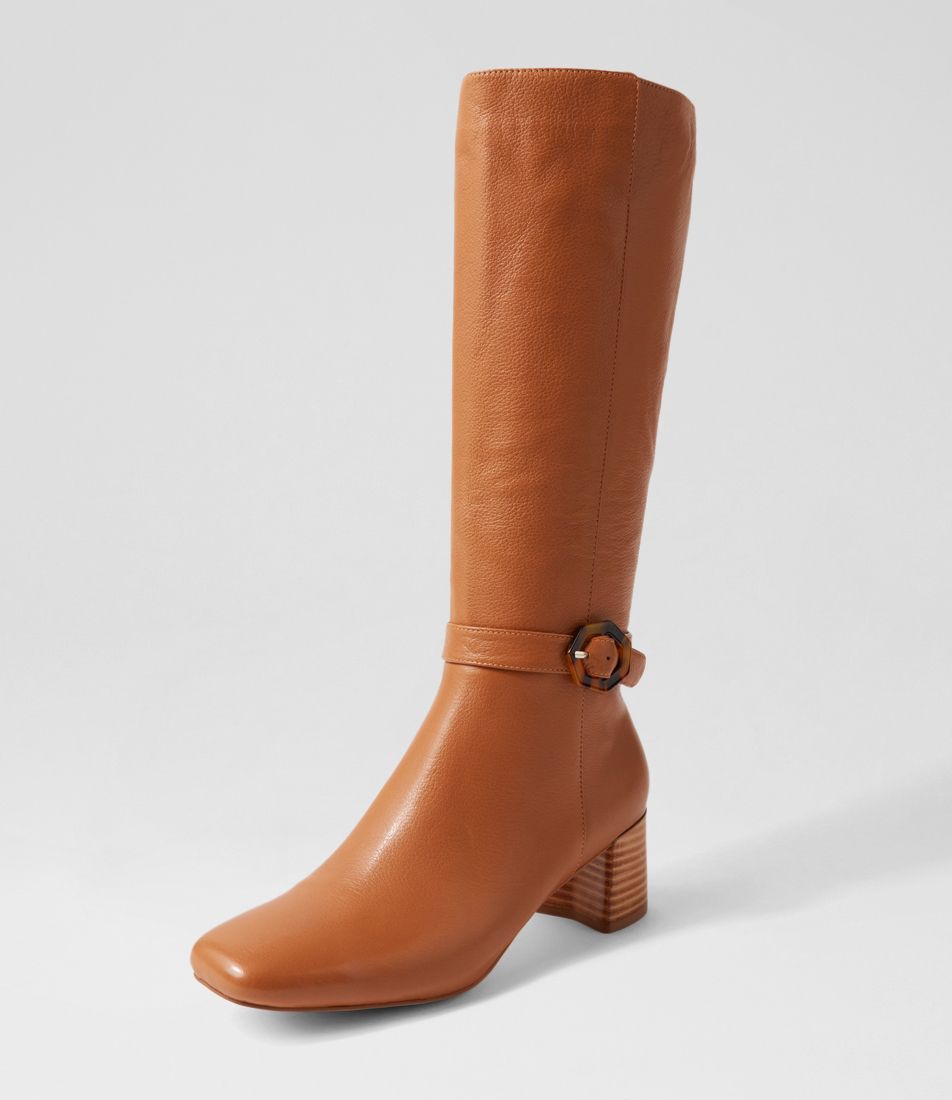 Cabera Dark Tan Natural Heel Leather Knee High Boots