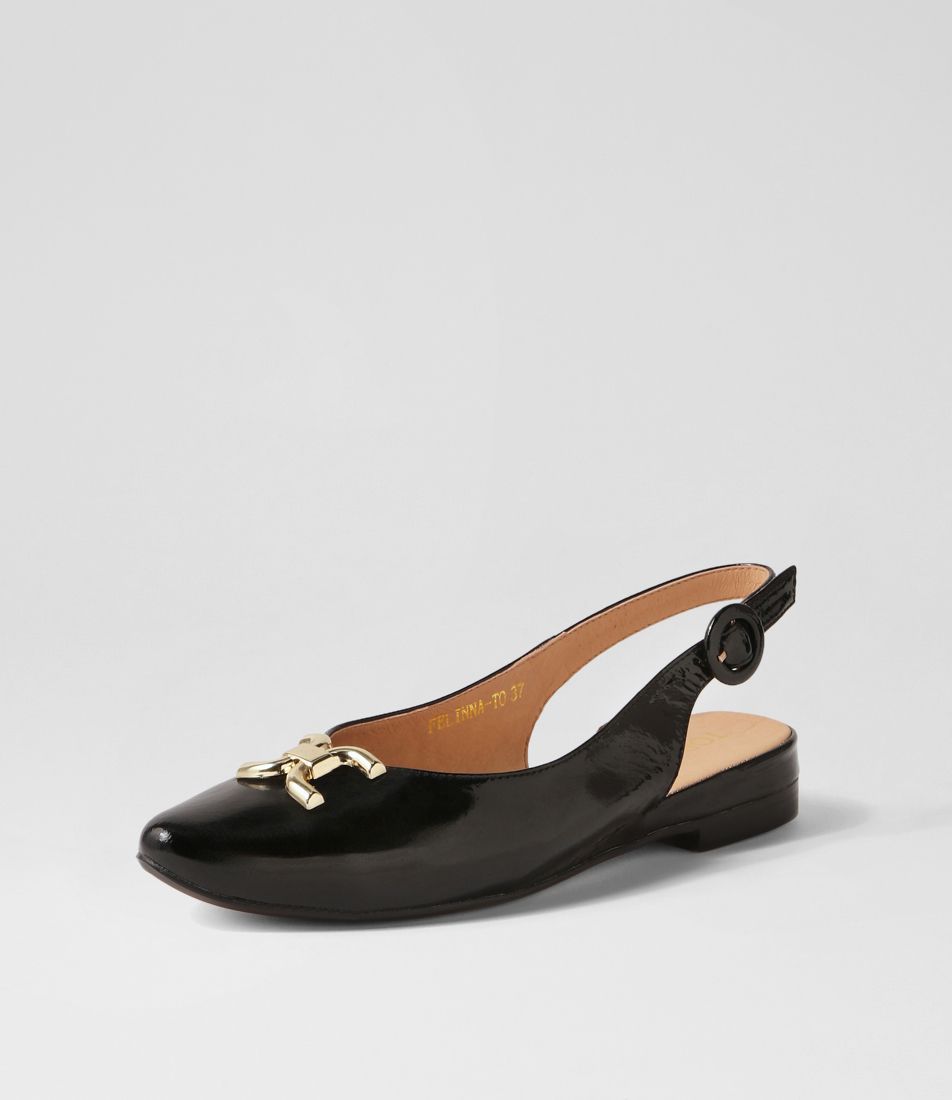 Felinna Black Patent Leather Flat Shoes