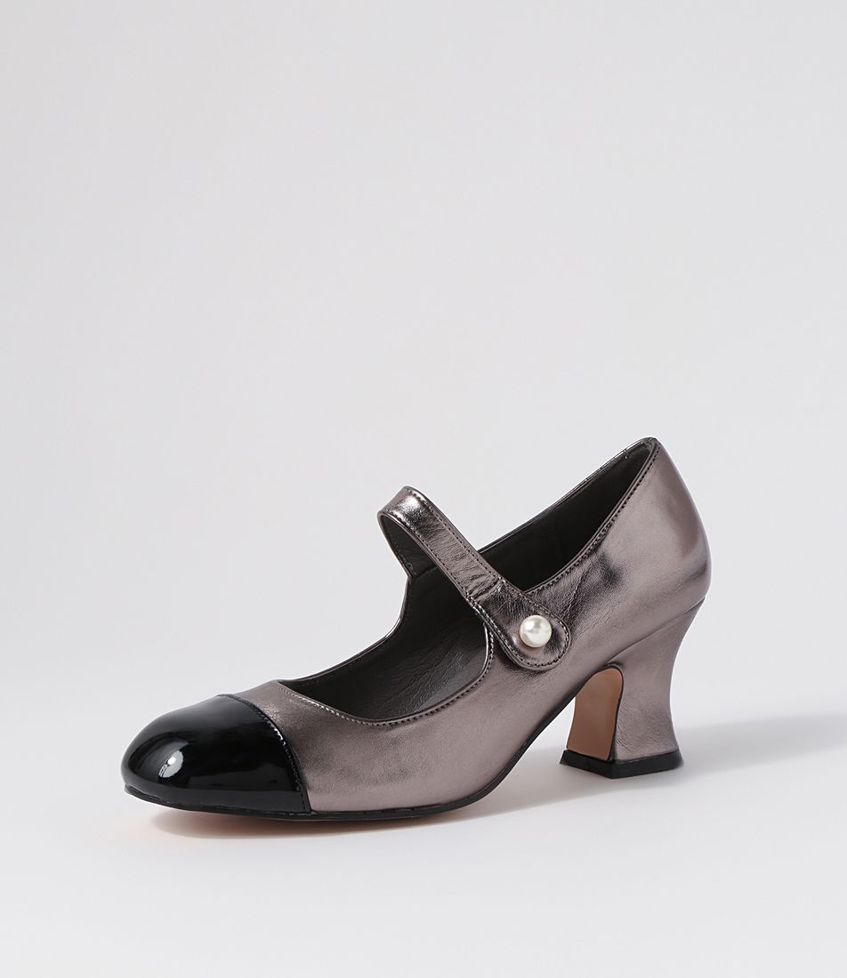 Yolik Black Pewter Patent Pu Mary Jane Heels