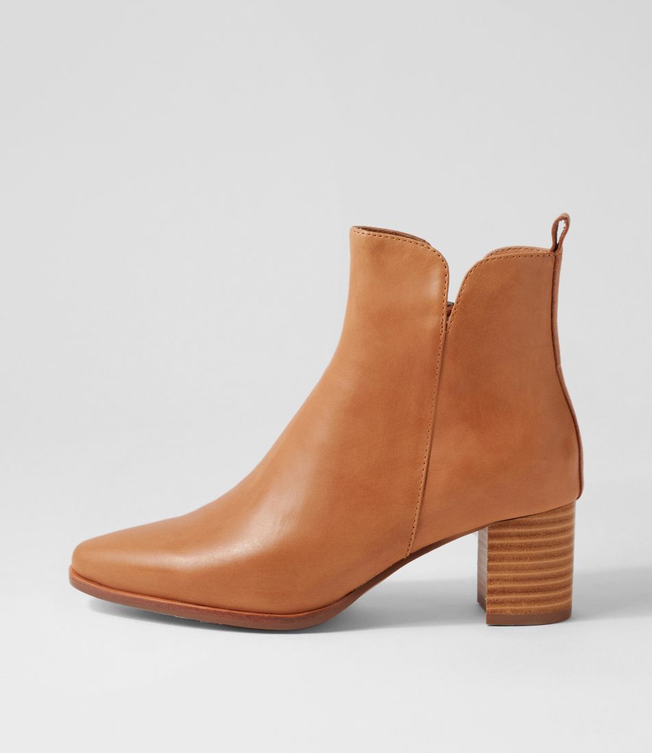 Lacy Tan Natural Heel Leather Ankle Boots