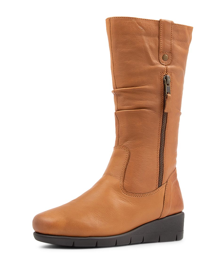 Meesha W Tan Leather Calf Boots