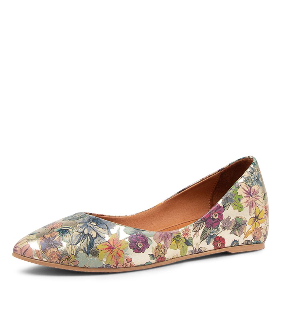 ULYNNA GOLD FLORAL LEATHER BALLET FLATS