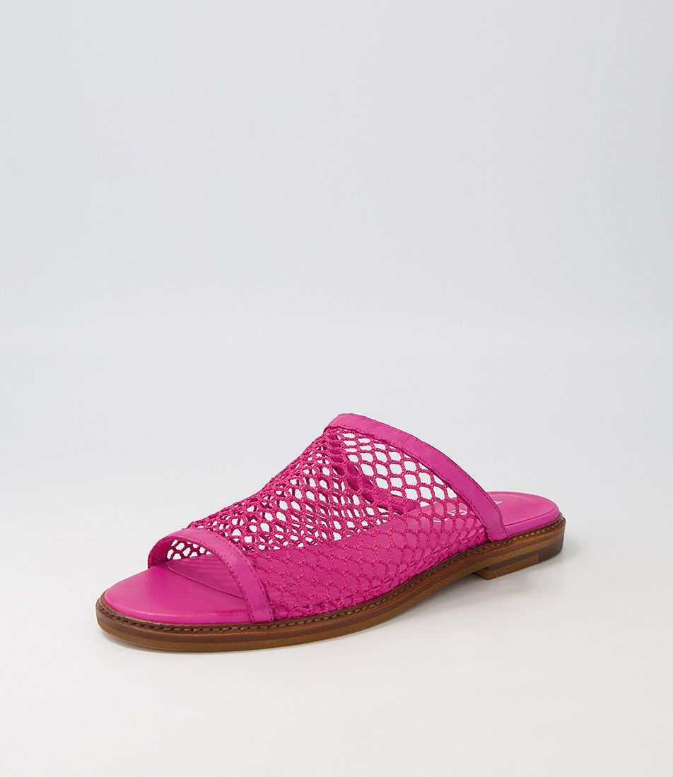 Natavia Fuchsia Leather Mesh Slides