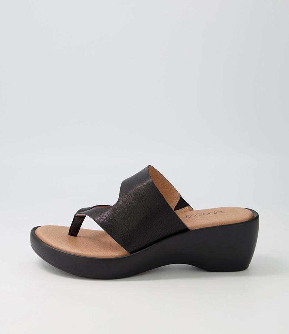 Bobbies Black Leather Sandals
