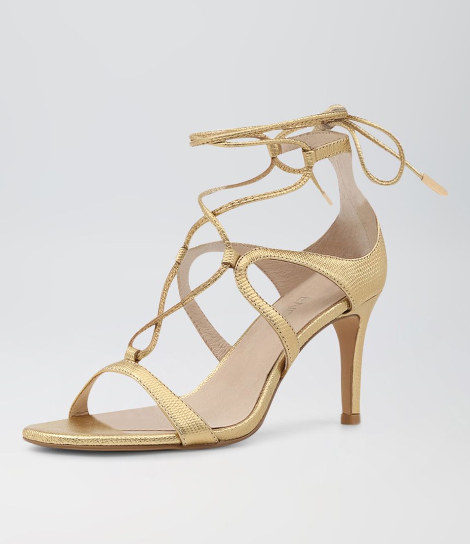 Norinne Gold Lizard Leather Sandals