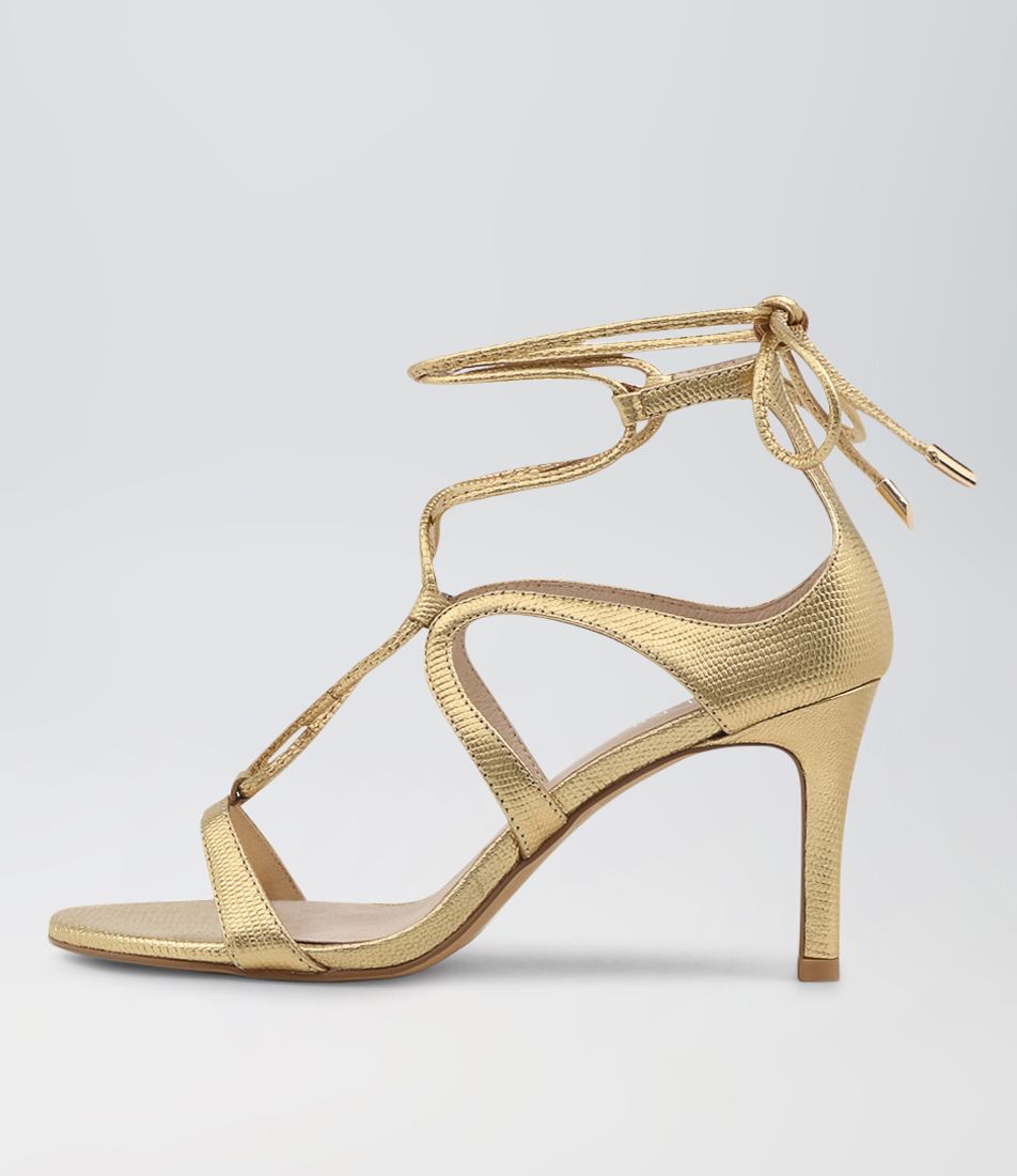 Norinne Gold Lizard Leather Sandals