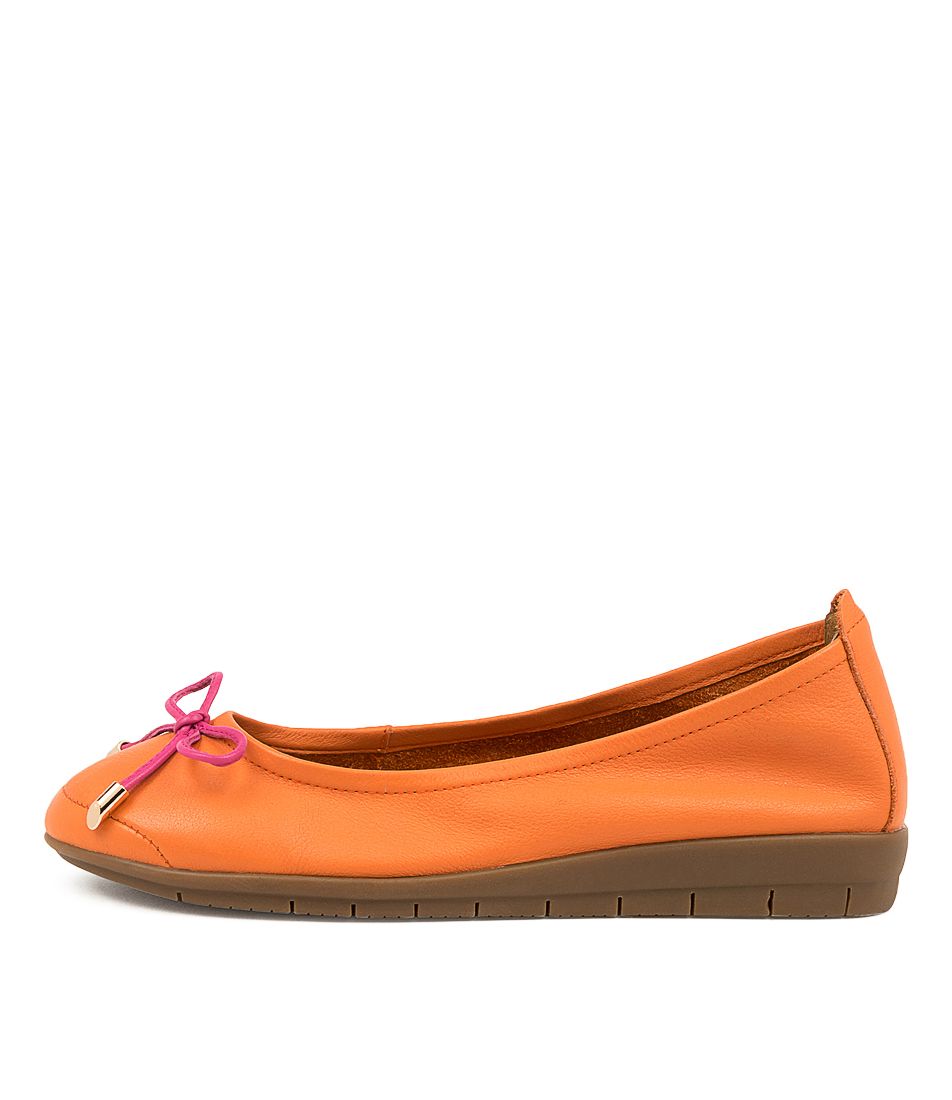 FLEX3 ORANGE PINK LEATHER FLAT SHOES