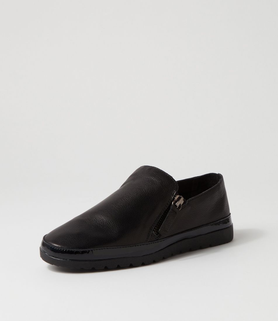 Ashli Black Leather Patent Flat Shoes