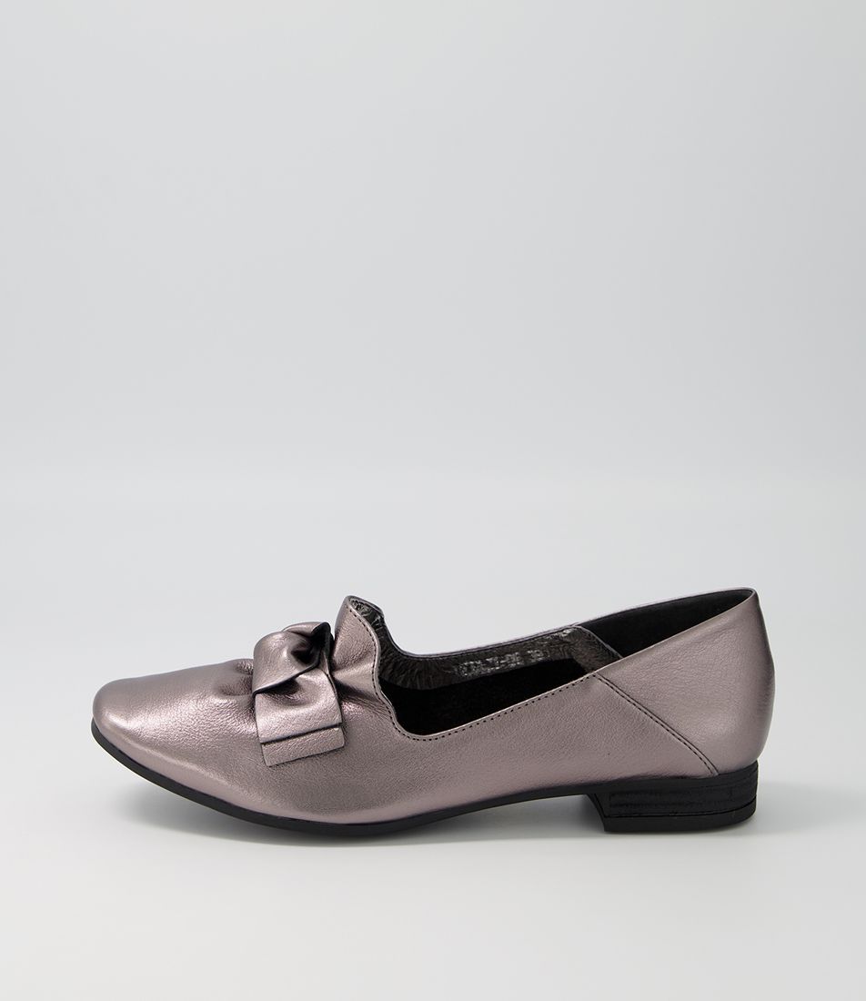 Tarry Pewter Leather Flat Shoes