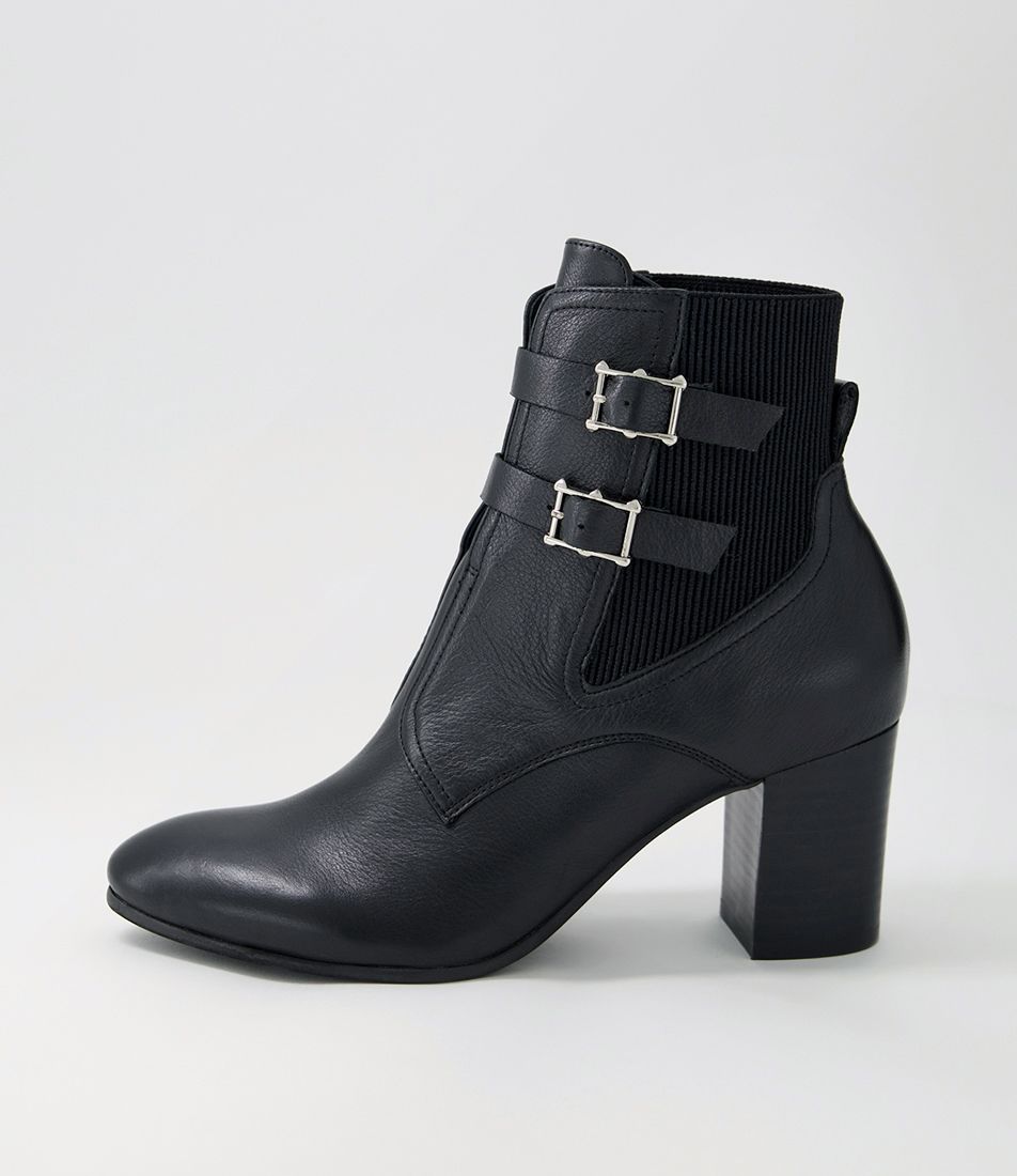 Utoast Black Leather Elastic Ankle Boots