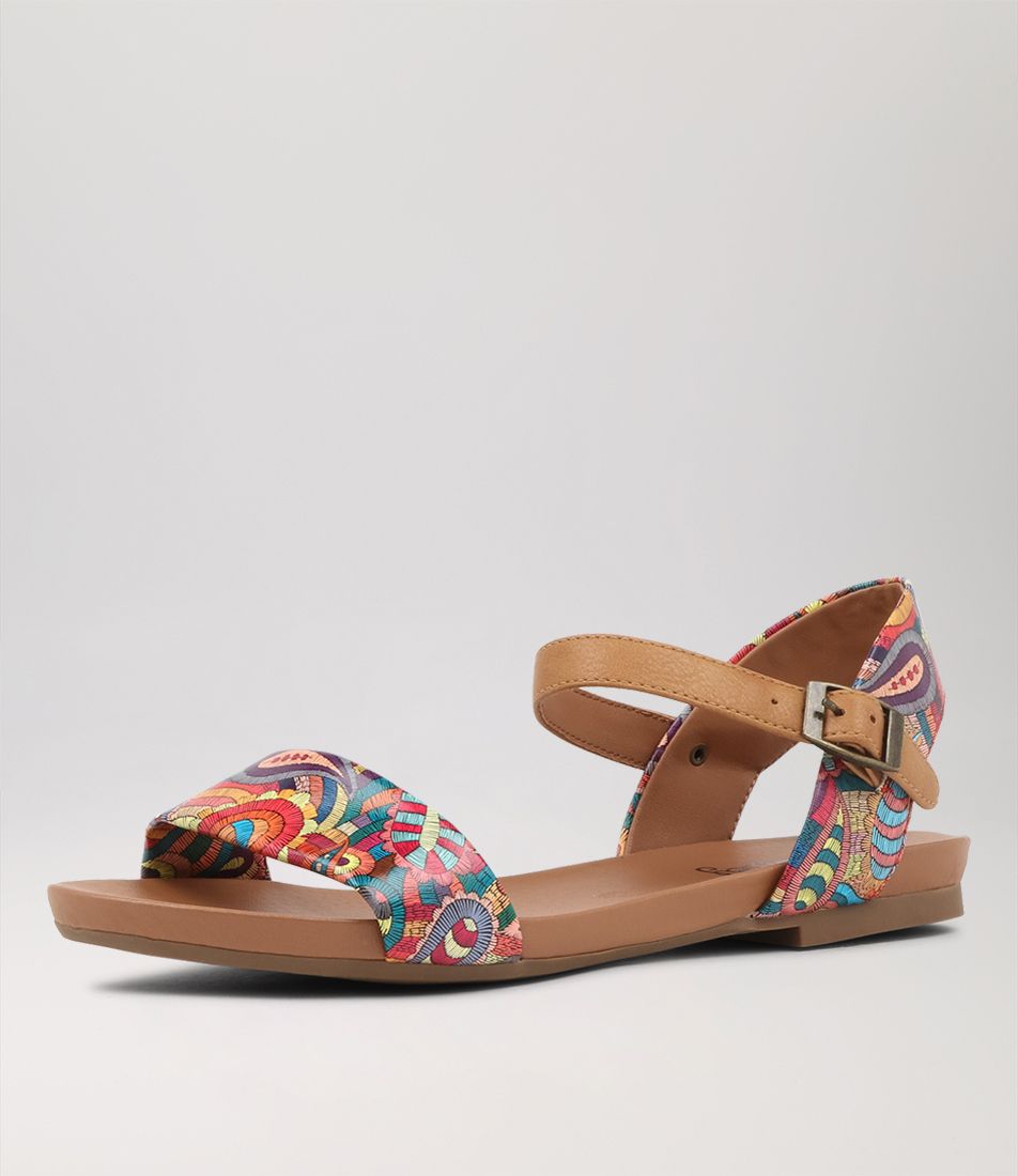 Saratoga Bright Scribble Tan Sandals