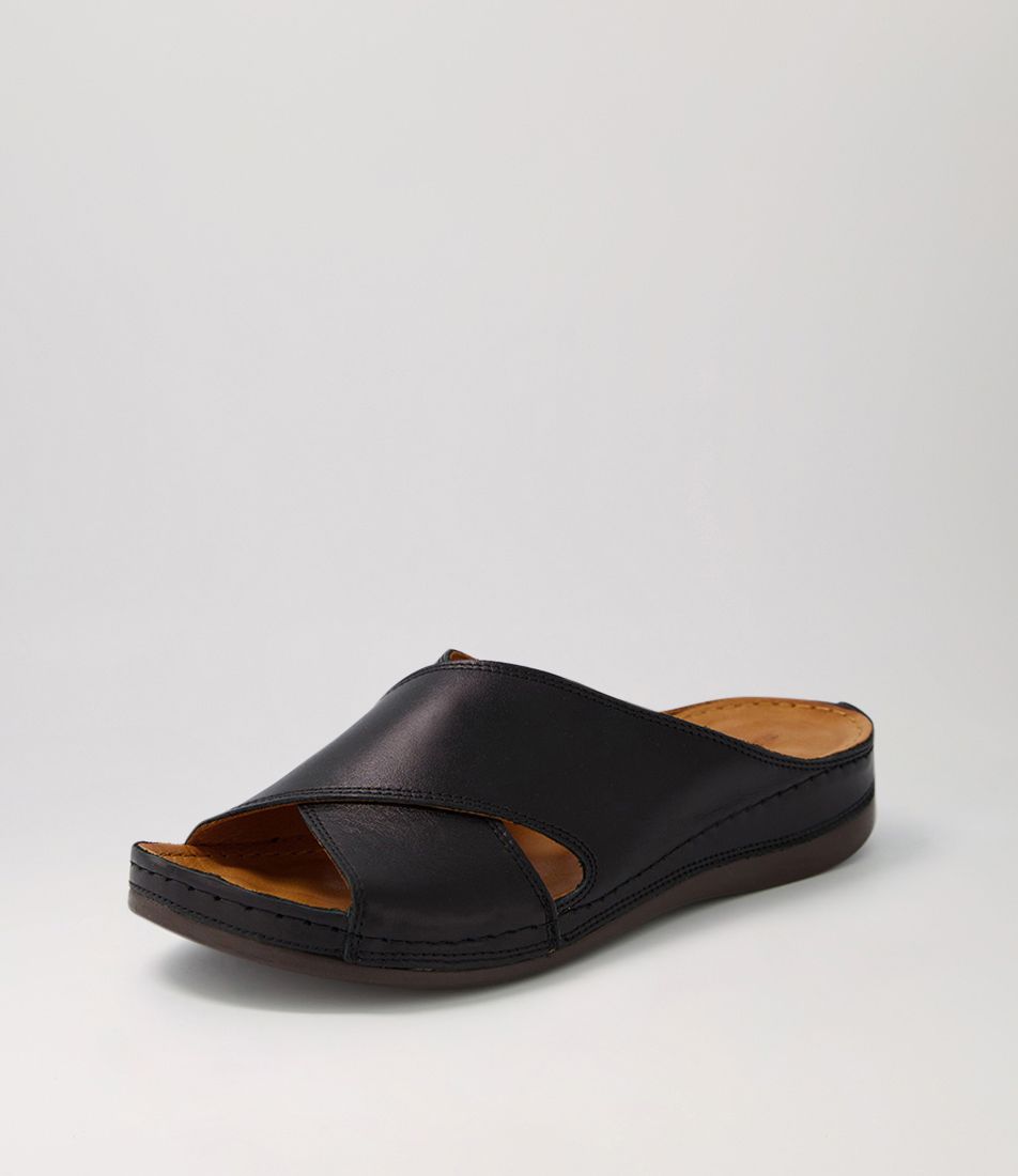 Navee Black Leather Slides