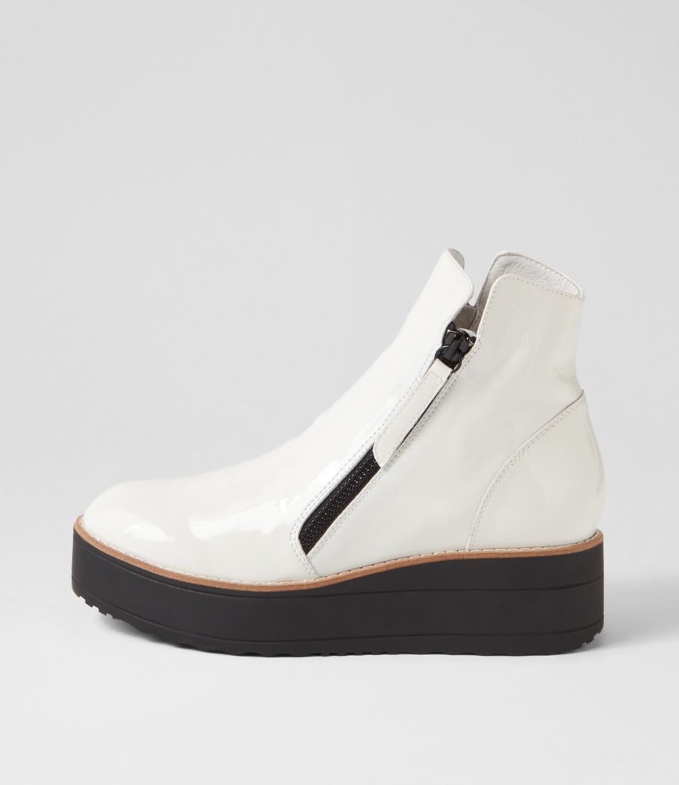 Nene White Black Patent Leather Ankle Boots