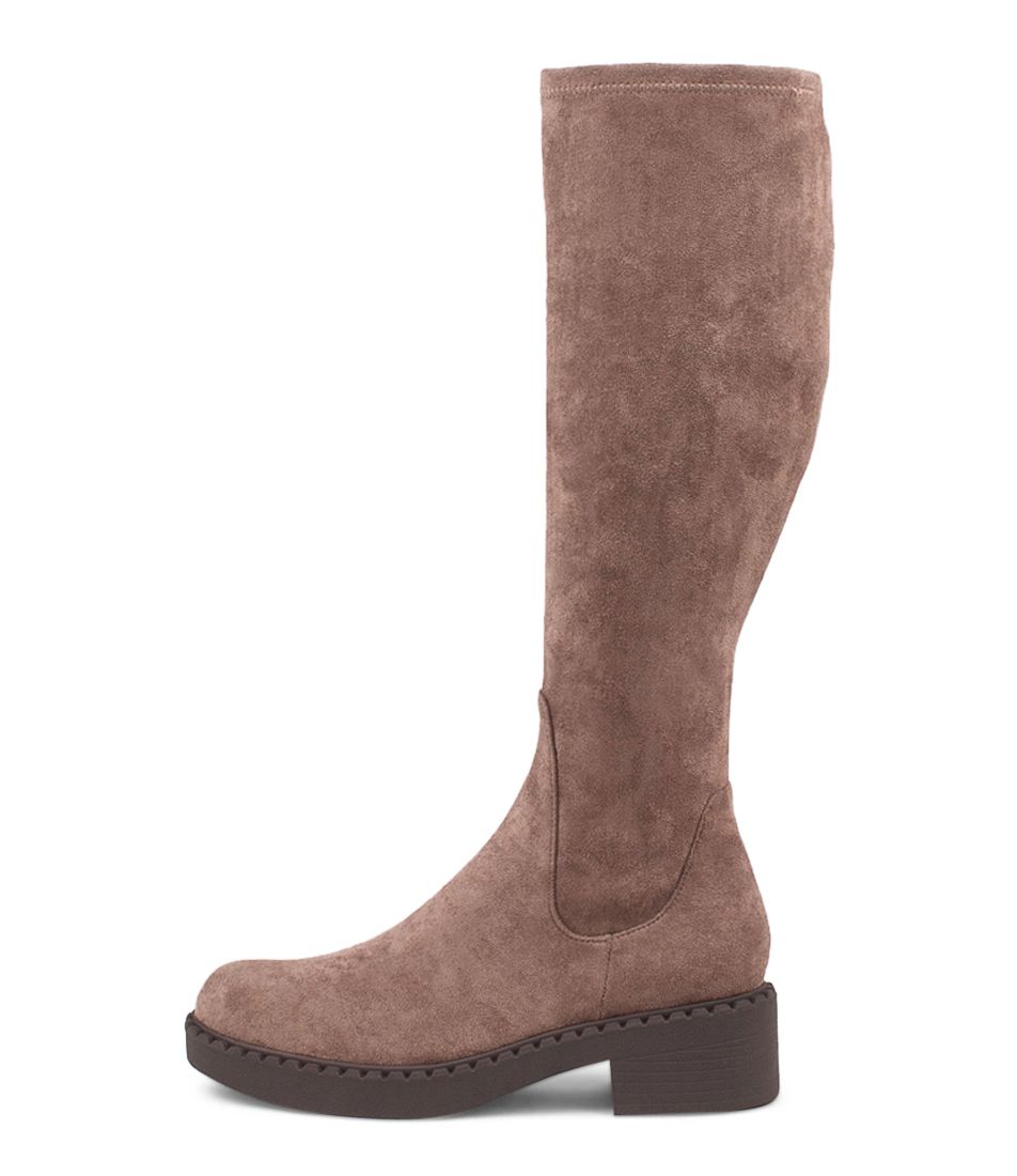 Pasha Taupe Microsuede Knee High Boots