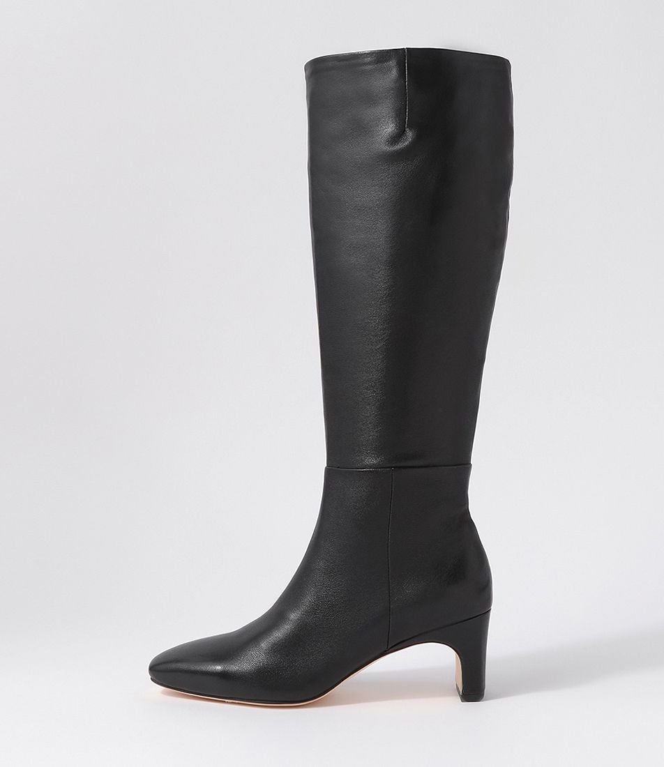 Swan Black Leather Knee High Boots