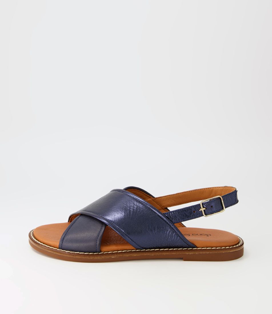 Lester Navy Metallic Leather Sandals