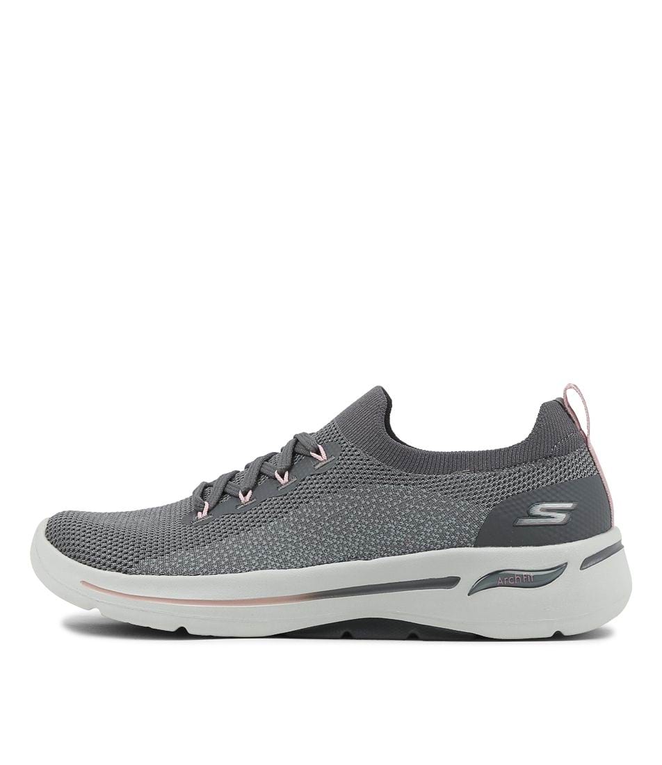Go Walk Arch Fit Grey Pink Knit Sneakers