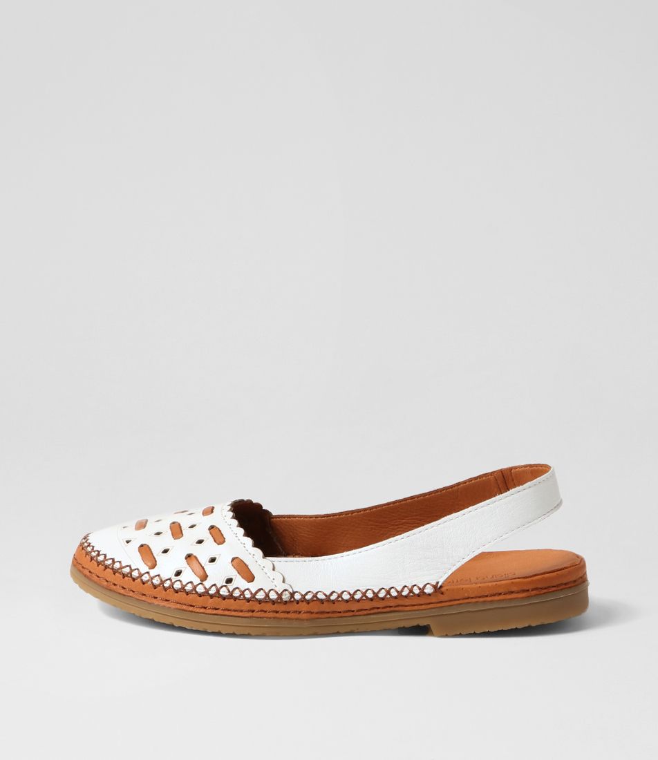 Bogart White Tan Leather Flat Shoes