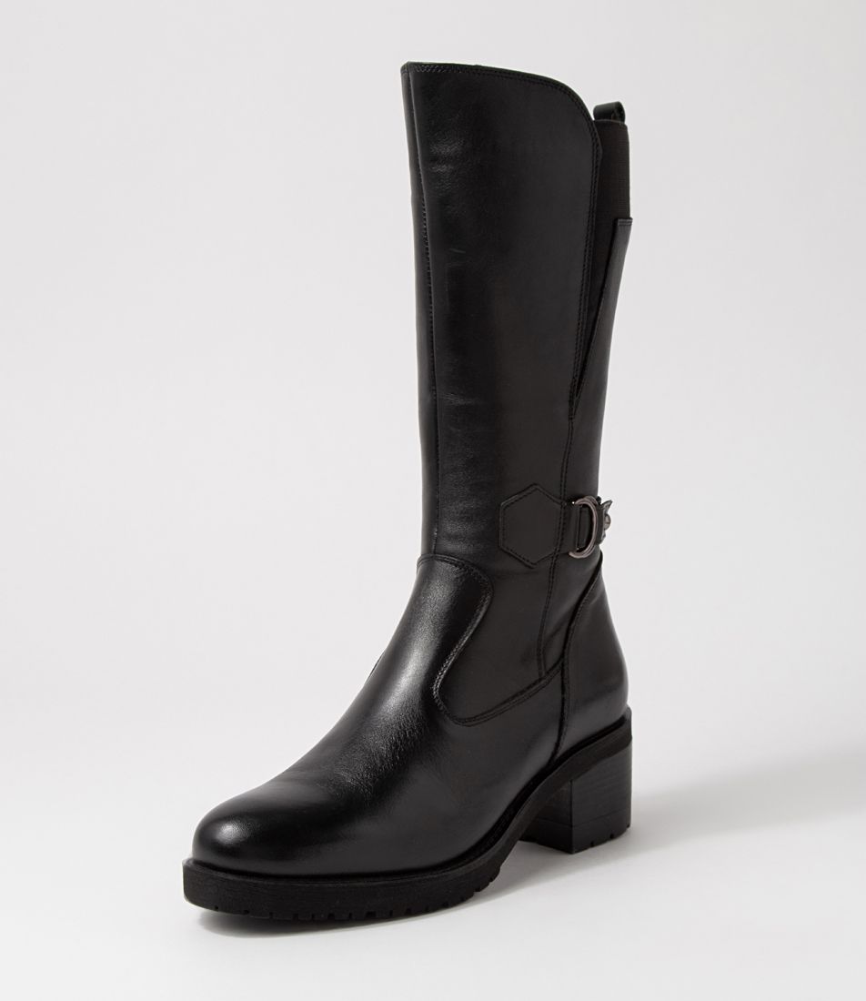 Haylee Black Leather Knee High Boots