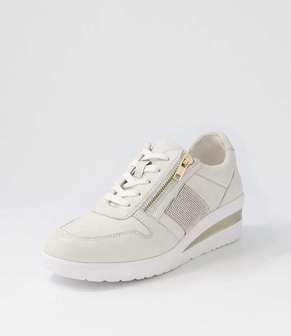 Reehale White Silver Leather Jewels Sneakers