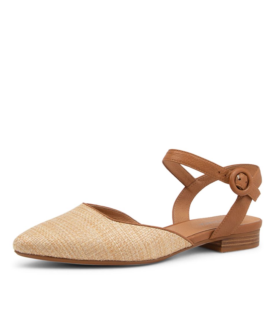 Drias Natural Dark Tan Woven Leather Flat Shoes