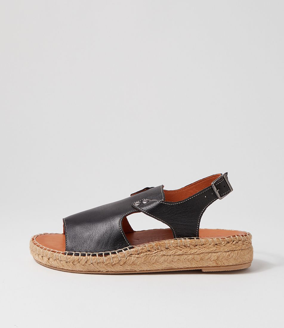 Jelong Black Leather Espadrilles