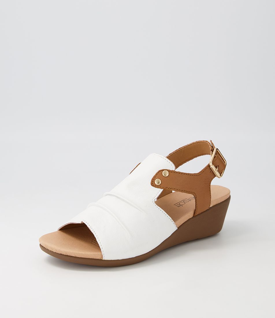 Jarinsely White Dark Tan Leather Sandals