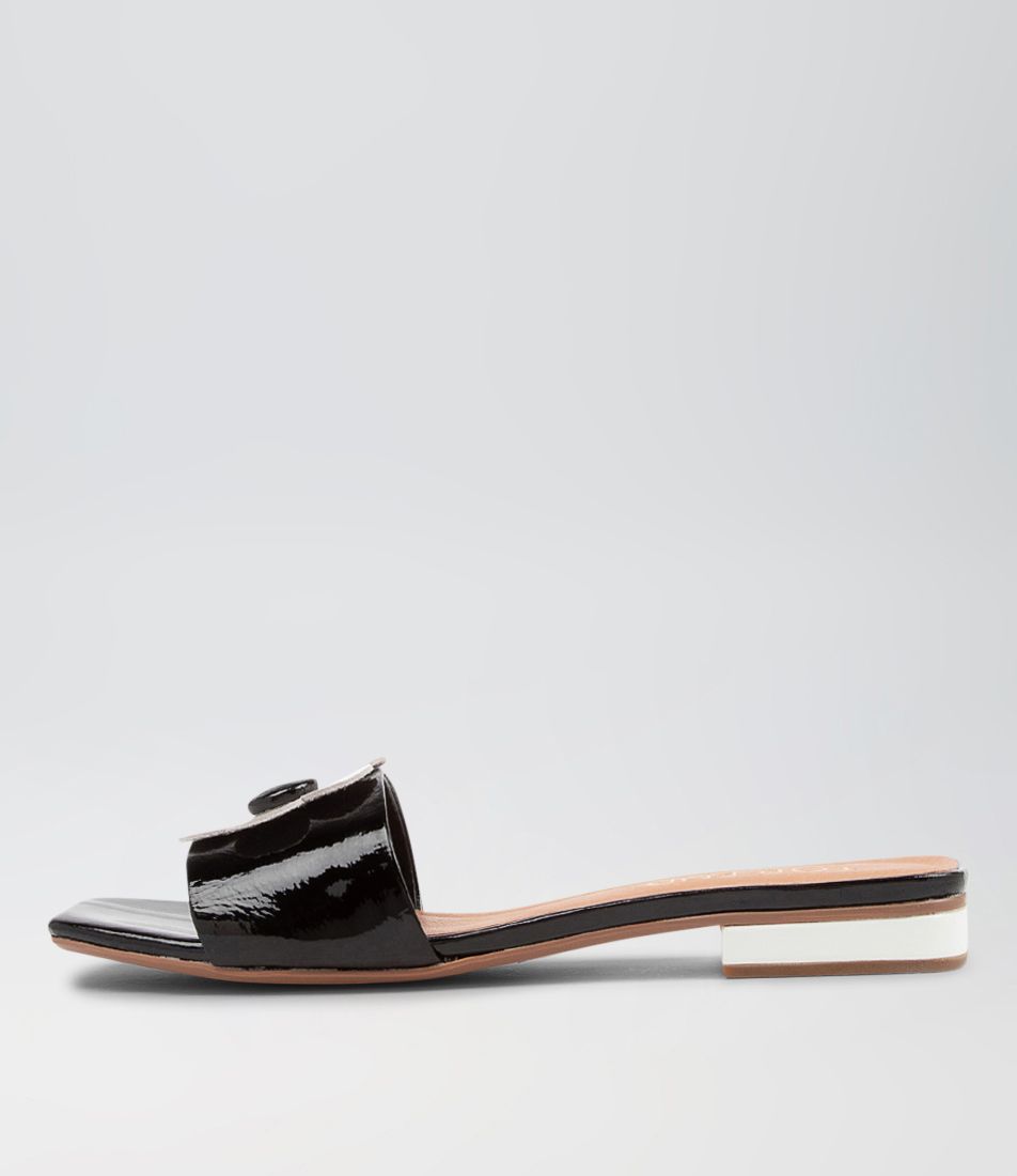 Kossi Black White Patent Leather Slides