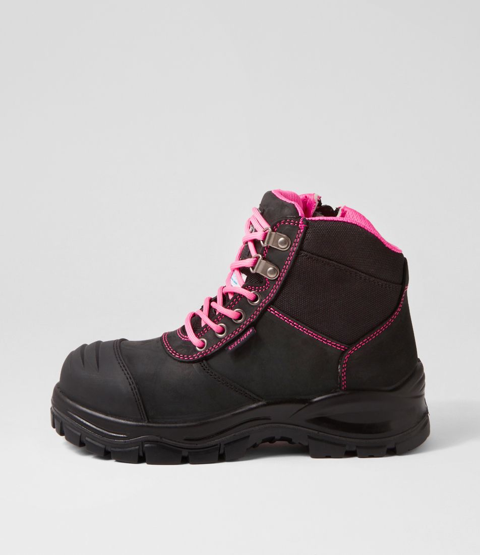 Comp Toe Black Pink Leather Mesh Work Boots