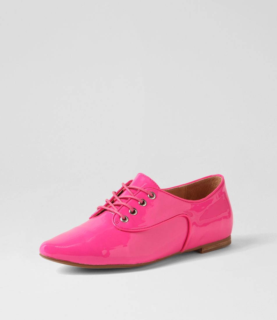 Surena Hot Pink Patent Leather Lace Up Flats