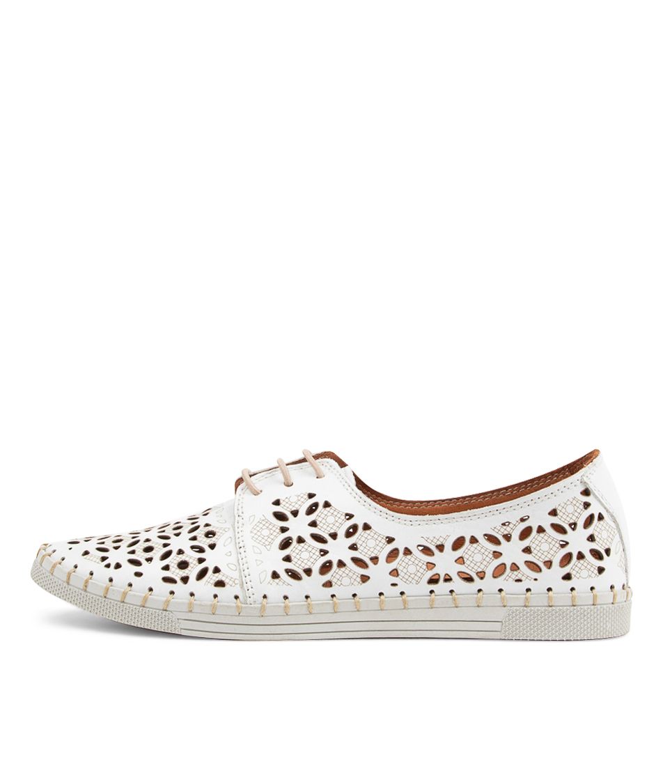 Vouse White Leather Lace Up Flats