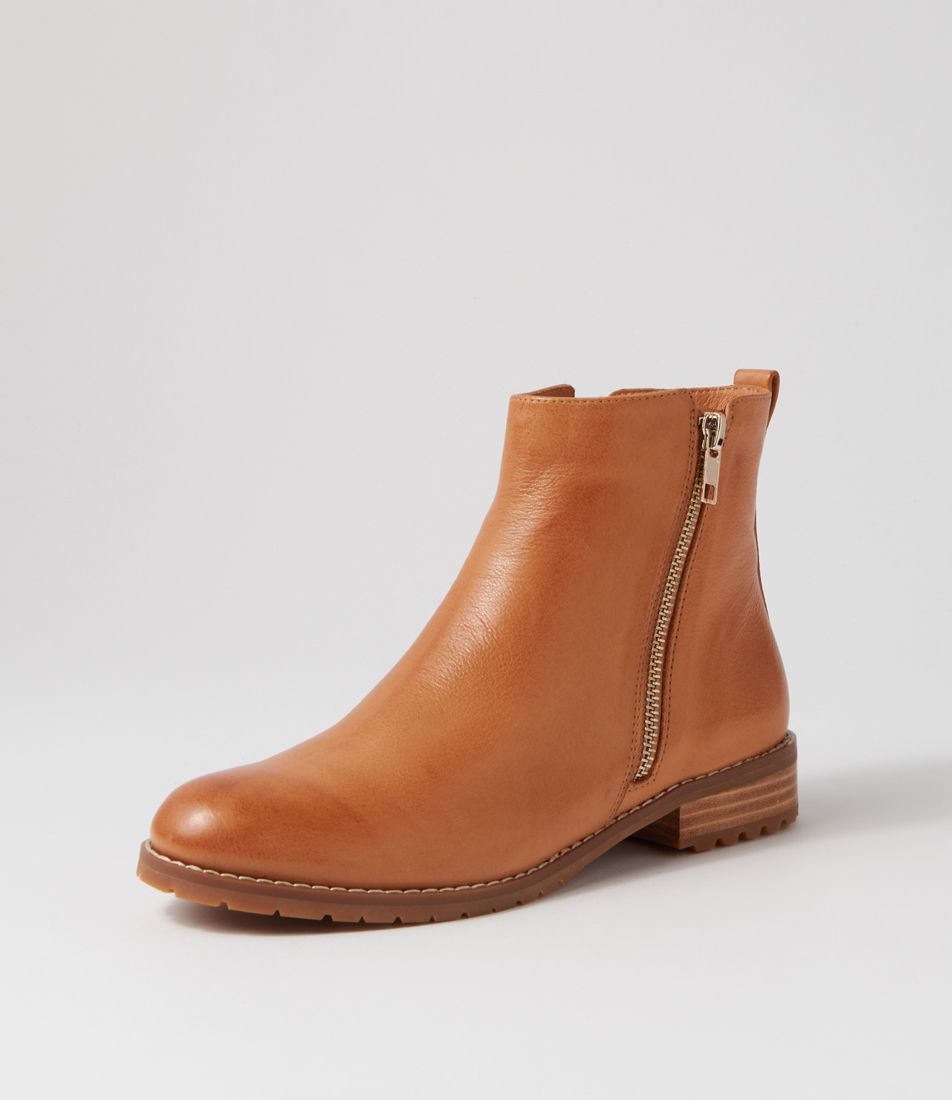 Helmis Dark Tan Leather Ankle Boots