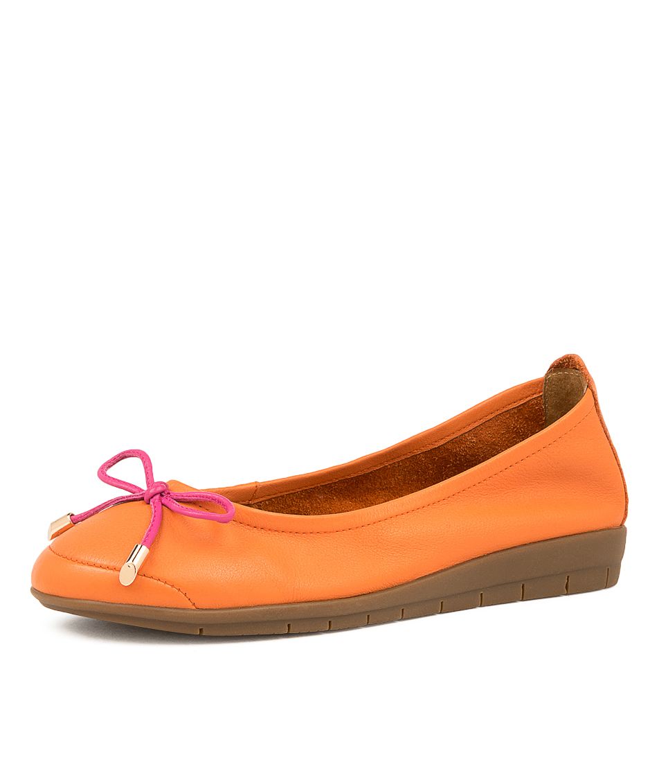 FLEX3 ORANGE PINK LEATHER FLAT SHOES